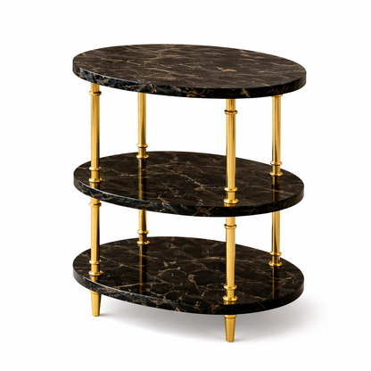 Large side table by Brich & Bronze featuring a sleek wooden top and gold metal legs for modern living room decor.