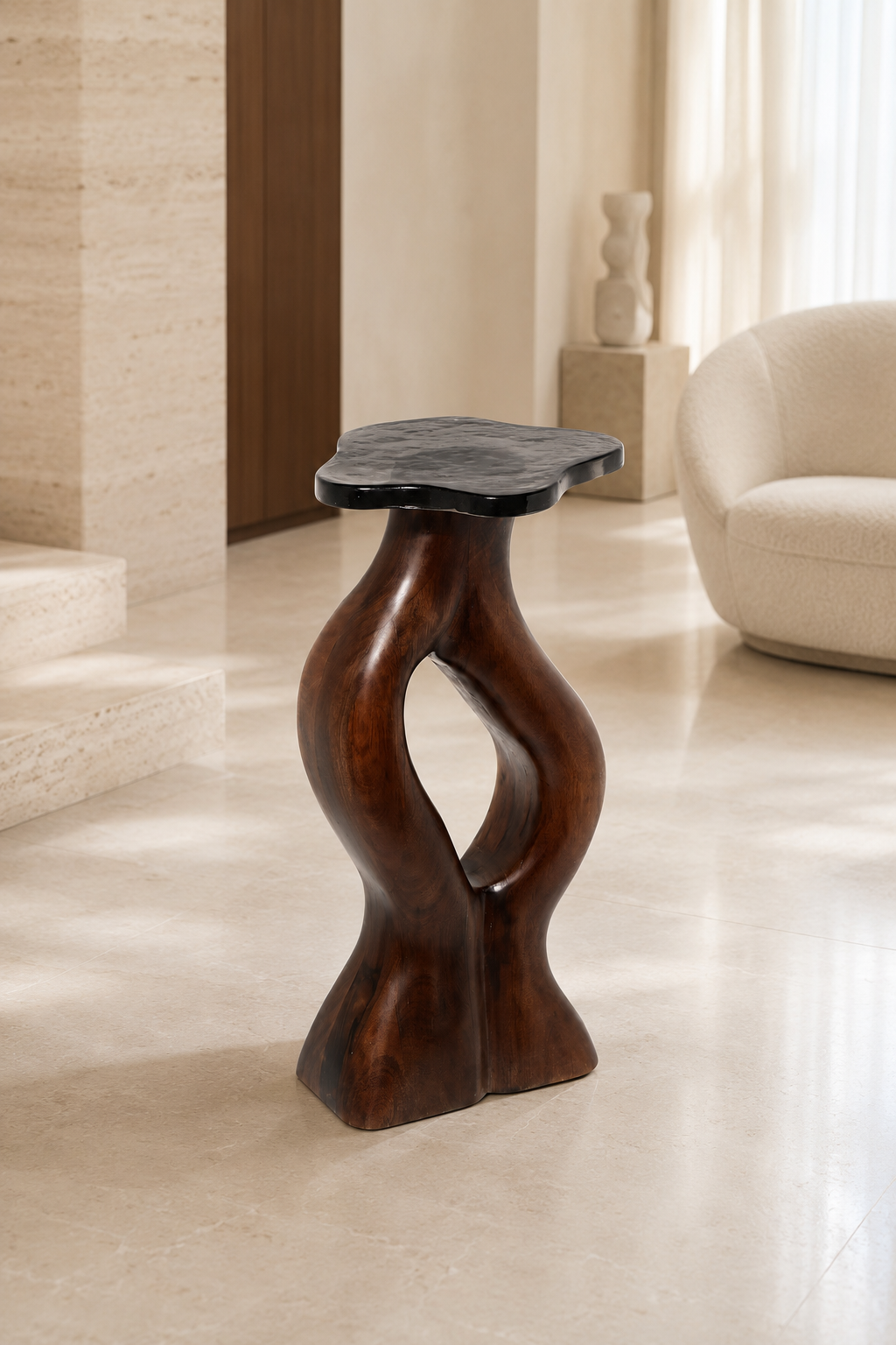 Sculptural Loop Accent Table – Walnut & Black