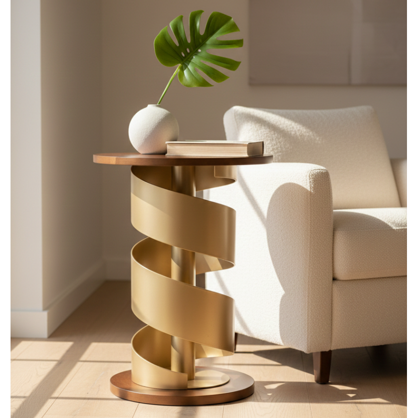 dark walnut wood and gold side table for modern living room