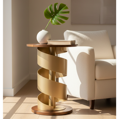 dark walnut wood and gold side table for modern living room