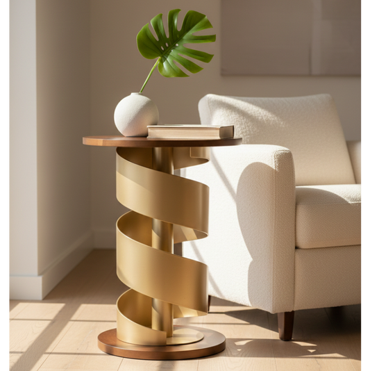dark walnut wood and gold side table for modern living room