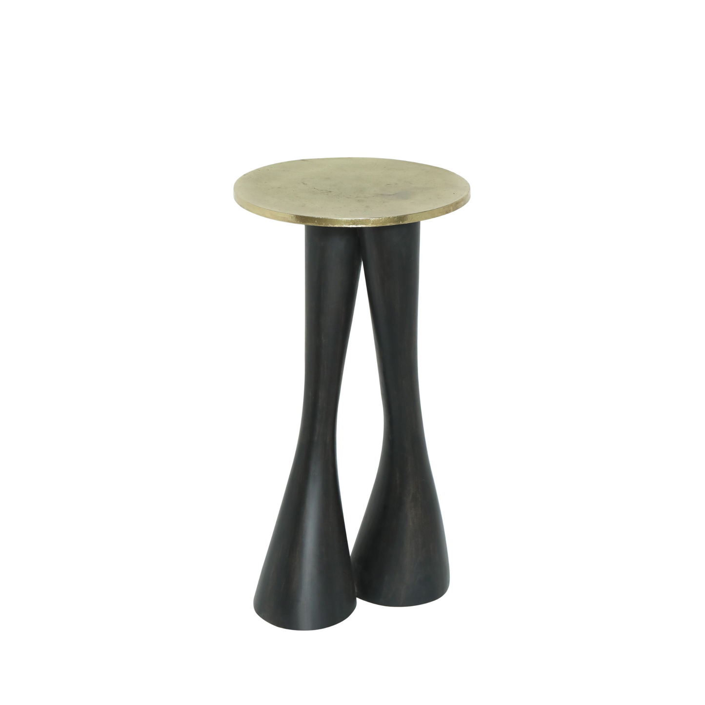 Sculpted Twin-Pedestal Accent Table – Black & Antique Brass